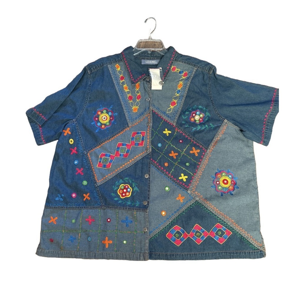 VTG 90s Y2K BOHO EMBROIDERED BLOUSE HIPPIE COTTAGE LIZ & ME NWT SZ 22 W 4X NWT